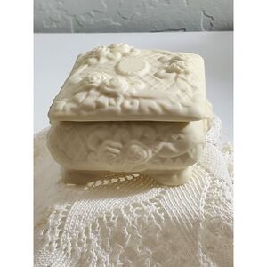 Ceramic Bisque Embossed Trinket Box with Lid ~Vintage~